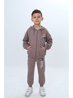 Toontoy Erkek Çocuk Göğüsü Yazı Baskılı Fermuarlı Eşofman Takım