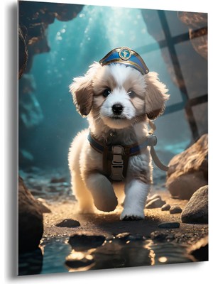 Shiny Art Sevimli Asker Köpeği Cam Tablo - MOD095