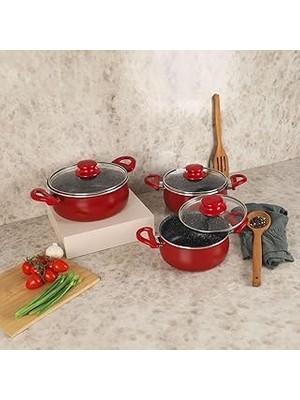 Indispensablely Ar Yıldız Bronx 6 Parça Güveç Seti Kırmızı
