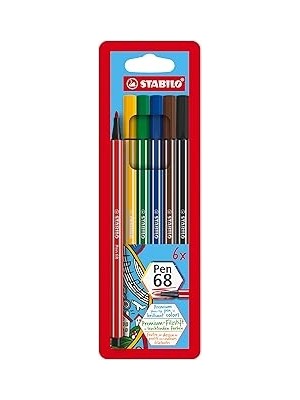 Indispensablely Stabilo Pen 68 - Keçe Uçlu Boya Kalemi - 6 'lı Askılı Paket - 6 Farklı Renkte