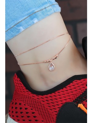 Moco Kristal Taşlı Rose Renk Çift Zincirli Hal Hal
