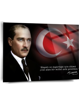 Shiny Art Türk Bayrağı ve Atatürk Portre Cam Tablo - ATA110