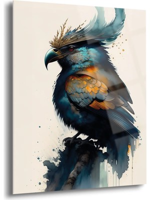 Shiny Art Mavi Altın Macaw Cam Tablo - MOD012