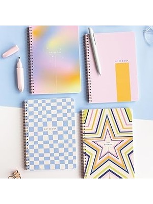 Indispensablely Paperora A5 Spiralli Karton Kapak Kareli Okul Defteri 80 Yaprak 4'lü Set - Ders Programlı - Re