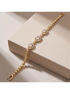 Ferizz Altın Kaplama Yuvarlak Zirkon Taşlı Kadın Bileklik BLK-1271