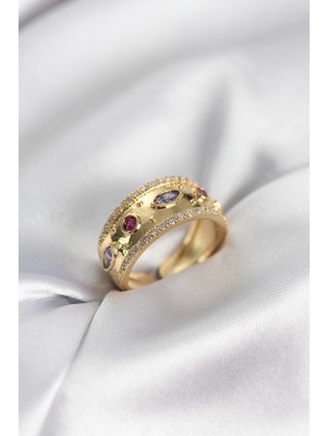 Clariss Gold Renk Zirkon Taşlı Vintage Kadın Yüzük