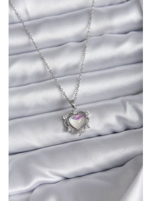 Clariss 316L Çelik Zincir Gümüş Renk Kalp Model Kadın Kolye