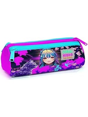 Indispensablely Coral High Mor Pembe Anime Üç Bölmeli Kalem Çantası - Kız Çocuk