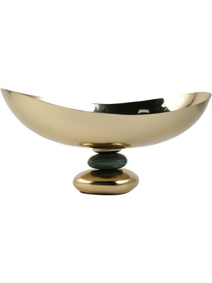 Vitale Volkan Yeşil Altın Ayaklı Oval Kase Dekor 40X25X20CM