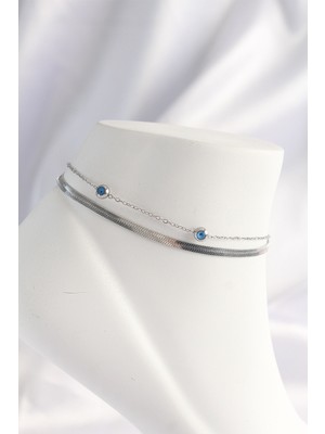 Clariss 316L Çelik Gümüş Renk Nazar Boncuk Tasarımlı 2li Halhal