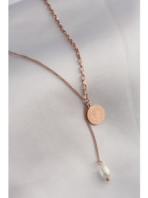 Clariss 316L Çelik Rose Renk Işlemeli Sallantılı Kadın Kolye