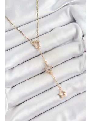 Clariss 316L Çelik Zirkon Taşlı Yıldız Figürlü Y Model Gold Renk Kadın Kolye