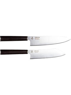 Indispensablely Zaika 2'li Set Gyutou Eğri Santoku Japon Tasarım Şef Bıçakları- Ahşap Sap Paslanmaz Çelik