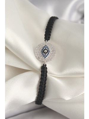 Clariss Pirinç Gümüş Renk Zirkon Taşlı Göz Işlemeli Figür Asansörlü Makrome Model Kadın Bileklik