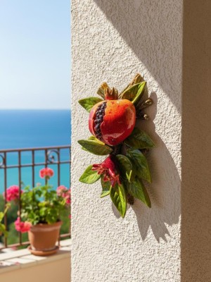 SUME Dekoratif Canlı Renk Dal Üstünde Nar Duvar Dekoru Dekoratif Duvar Süsü  Doğa Temalı Ev Ofis Mutfak Salon Aksesuarı