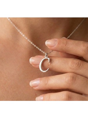 Ashak Accessories Kadın 925 Ayar Gümüş Zincirli C Harfi Classic Baş Harfli Harf Alfabe Isim Kolye