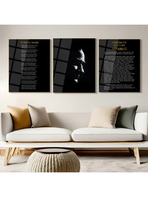 Shiny Art Atatürk Portre - Gençliğe Hitabe ve Istiklal Marşı Cam Tablo - ATA017