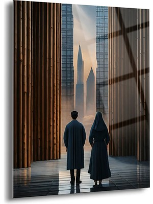 Shiny Art Rahibe ve Rahip Cam Tablo - MOD073
