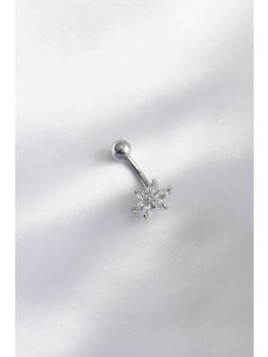Clariss 316L Cerrahi Çelik Gümüş Renk Zirkon Taşlı Çiçek Model Kadın Göbek Piercing