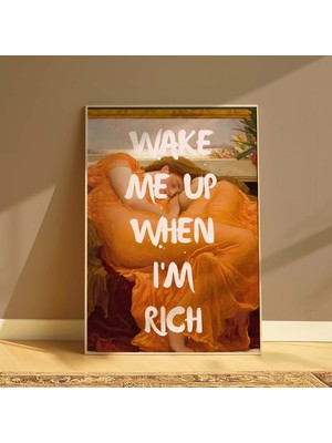 DES VU PRINT Wake Me Up When I'm Rich, Altered Quote Art Temalı Çerçevesiz Poster, Vintage Temalı Poster, Modern Pinterest Temalı Çerçevesiz Poster