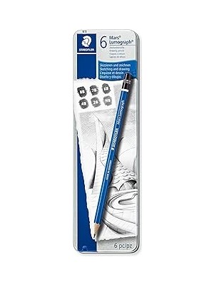 Indispensablely Staedtler 100 G6 Mars Lumograph Kursun Kalem 6'lı Metal Kutuda 8b, 7b, 6b, 4b, 2b, Hb