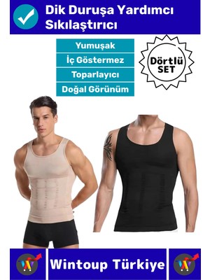 Wintoup #korse Kıyafet Içinde Belli Olmaz Dik Duruşa Yardımcı Göğüs Karın Sıkılaştıran Erkek Korse 4'lü Set