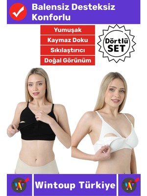 Wintoup #emzirmesütyeni Klipsli Pamuklu Hamile Lohusa Dikişsiz Balensiz Desteksiz Emzirme Sütyeni 4'lü Set