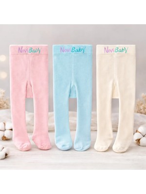 Novibaby 3'lü Bebek Pamuklu Külotlu Çorap, Çocuk Yenidoğan Pamuk Kız Erkek Okul Çorabı, Beyaz Ekru Pembe Vs.