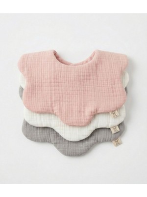 Boho Piccolo Pembe, Gri, Beyaz Çiçek 3’lü %100 Pamuk Organik 8 Kat Müslin Bebek Mama Önlüğü / Salya Önlüğü / Yakalık