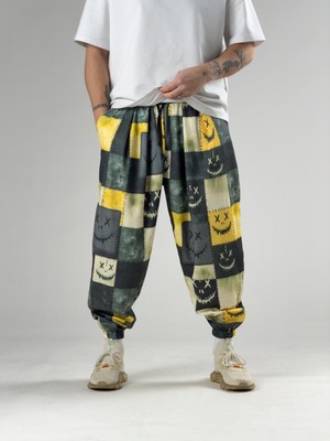 Cocopelli Patch Smile Sarı Erkek Pileli Şalvar Pantolon COC2934