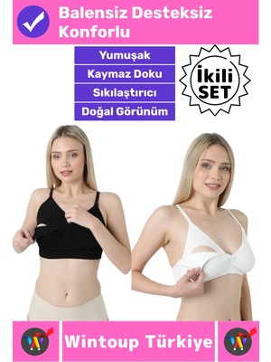 Wintoup #emzirmesütyeni Klipsli Pamuklu Hamile Lohusa Dikişsiz Balensiz Desteksiz Emzirme Sütyeni 2'li Set