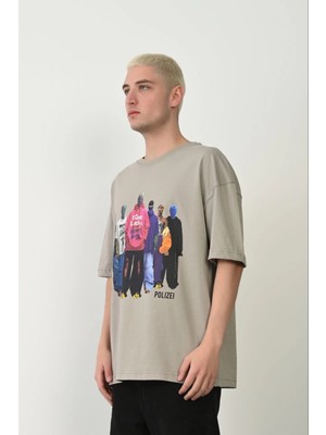 Marsilyan Erkek Baskılı T-Shirt Kısa Kol Bisiklet Yaka Rahat Kalıp Tişört  - Boyalı Gri