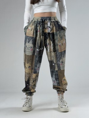 Cocopelli Kedi Desenli Kadın Jogger Pantolon COC2945