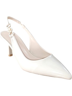 Roksan 1122 Kadın Topuklu Taş Detaylı Arkası Açık Stiletto Bej