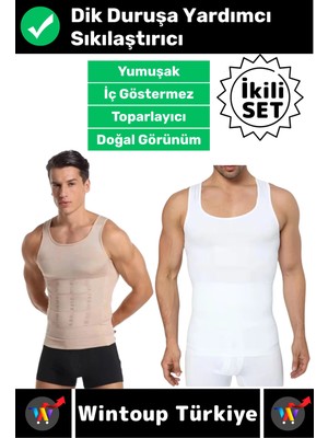 Wintoup #korse Kıyafet Altında Belli Olmaz Dik Duruşa Yardımcı Göğüs Karın Sıkılaştıran Erkek Korse 2'li Set