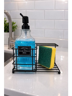 Cam Sıvı Sabunluk ve Süngerlikli Mutfak Düzenleyici