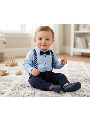  bayramlık salopet askılı papyonlu bebek takımı