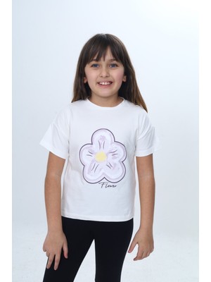 Toontoy Kız Çocuk Çiçek Flower Yazı Baskılı Tişört