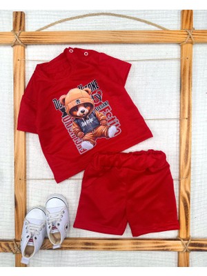 Diji Baby 9-12-18-24 Ay Dansçı Ayıcık Baskılı Şortlu Kısa Kollu Tişört 2li Erkek Bebek Takımı