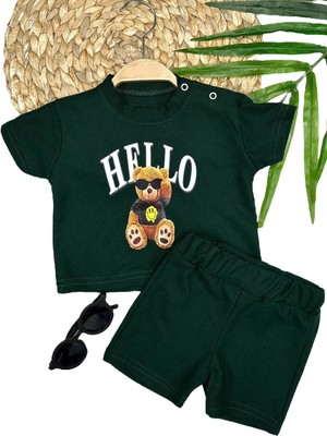 Diji Baby 9-12-18-24 Ay Hello Gözlüklü Ayıcık Baskılı Şortlu Kısa Kollu Tişört 2li Erkek Bebek Takımı