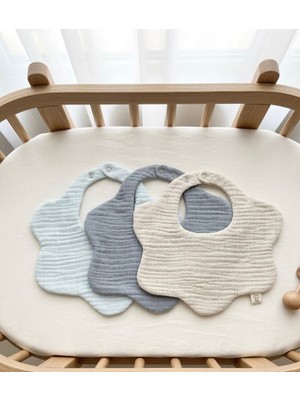 Boho Piccolo Gri, Mint Yeşili, Bej Çiçek 3’lü %100 Pamuk Organik 8 Kat Müslin Bebek Mama Önlüğü / Salya Önlüğü / Yakalık