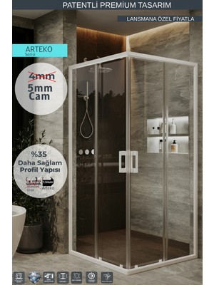 Monaqua Arteko Duşakabin Kare - Beyaz Profil - Şeffaf 5mm Temperli Cam