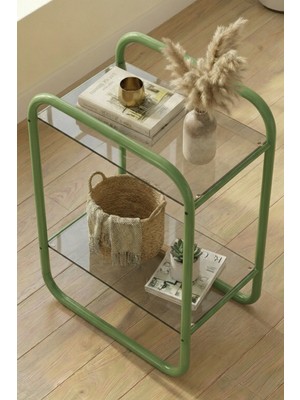 Dekopratik Odessa Yan Sehpa Mint Yeşili- Metal Modern Yan Sehpa Şeffaf Camlı – Şık Salon Sehpası