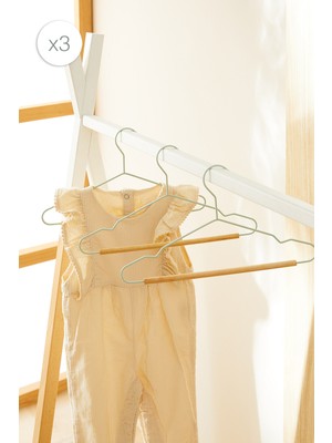 Ocean Home Textile 3 Adet Ahşap Destekli Mat Mint Kauçuk Kaplamalı Metal Çocuk Giysi Askısı, Elbise Askısı 18x32x0.3 cm