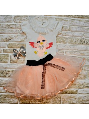 Diji Baby 9-12-18 Ay Toka Hediyeli Kuş Desenli Tişört Tütü Etek 2li Kız Bebek Takımı