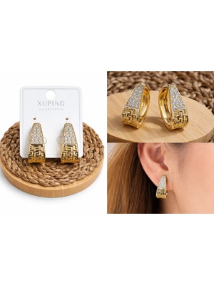 Gülardata Xuping 18K Altın Kaplama Grek Motifli Kristal Çelik Küpe