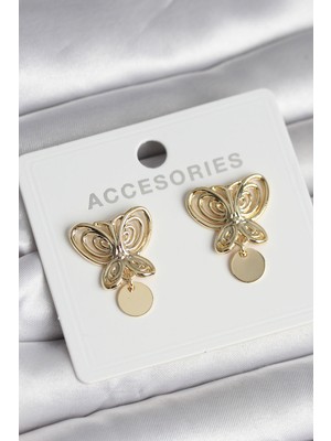 Store Mania Ieg™ Füsun Küpesi Model Gold Renk Kelebek Model Pirinç Kadın Küpe
