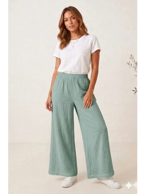 Müslin %100 Pamuk Cep Detaylı Pantolon