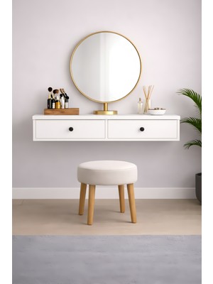 Tasaroma Modern Beyaz Makyaj Masası 2 Kapaklı Dekoratif Mobilya & Dolap Çok Amaçlı 100 cm