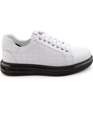 Bambi Beyaz Baskılı Hakiki Deri Erkek Sneaker E01080221143